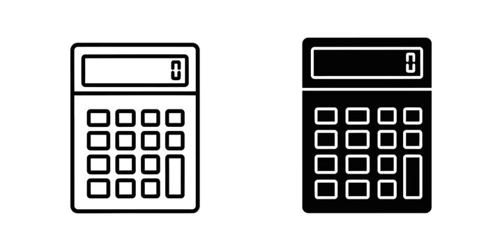 Calculator line and solid icons with calculator business calculation counting accounting mathematics