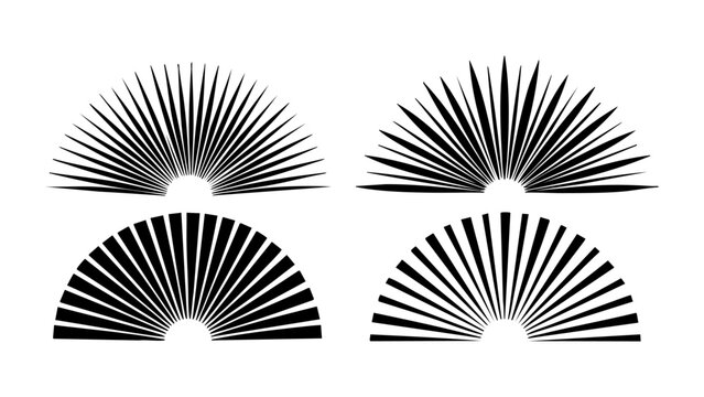 Set of abstract black sunburst half circle shape elements