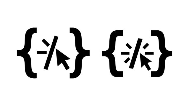 Black code brackets icon set with computer mouse cursor