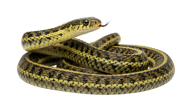 Striped garter snake slithering isolated on transparent background