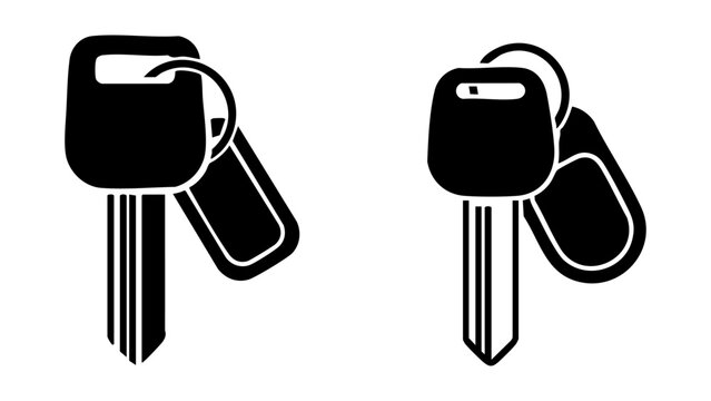 Black car key icons with keychains set