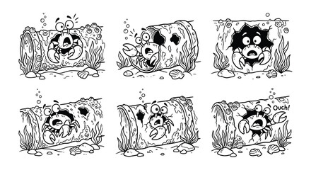 Cartoon Crab Inside Log Vector Illustration With White Background © Nayem