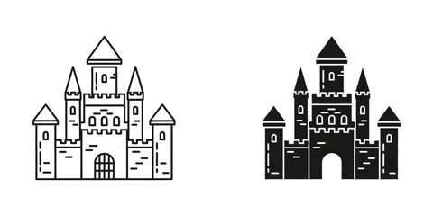 Classic fantasy castle fortress vector icon set with fortress medieval building fairytale architecture © ICON  WAREHOUSE