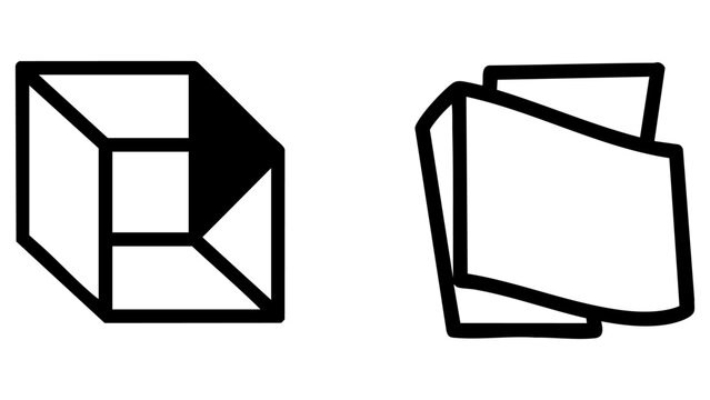 Abstract geometric cube and paper sheet vector line icons