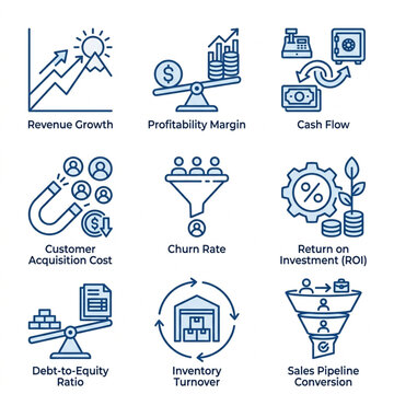 Business Finance Icons Set Revenue Growth Profitability Margin Cash Flow.