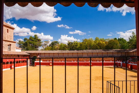View of Las Virtudes Bullring Arena Behind Metal Bars