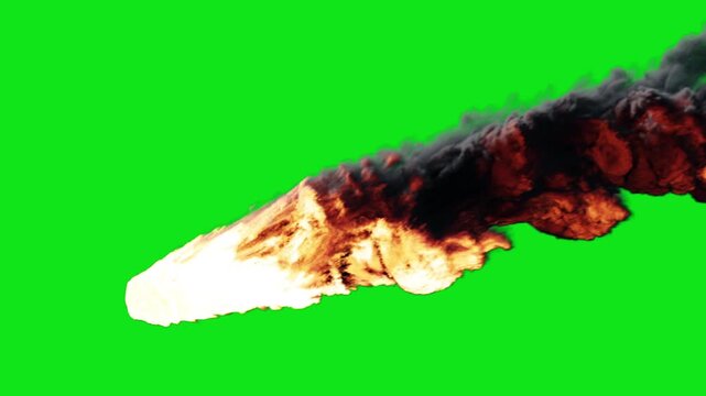 Burning Asteroid Flies on a Green Screen Background, Seamless Looping 3d Animation. 4K