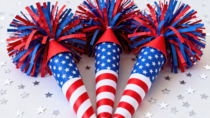 4th of July fireworks on background Independence Day banner