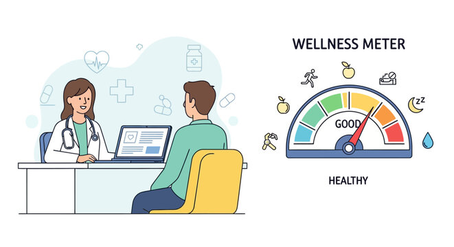 Doctor consulting patient about wellness meter
