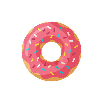 Sweet Glazed Pink Donut with Multi Colored Sprinkles Top View
