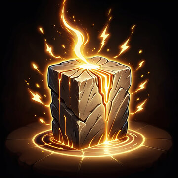 Glowing Stone Cube: A mystical cube radiates energy, suggesting potent magic and power within its radiant core.