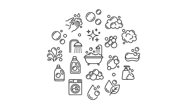 Modern bubbles and foam line icons with editable hygiene vector design