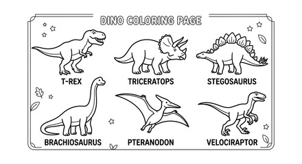 Dinosaur illustrations black and white vector drawing for coloring pages © Nayem