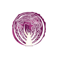 Obraz premium Fresh Red Cabbage Sliced in Half Illustration Showing Natural Vein Pattern and Texture