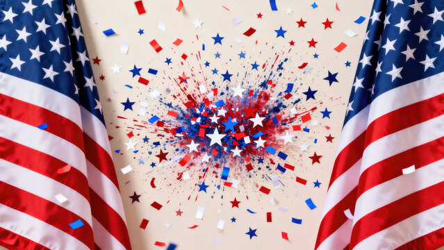 Blackguard for 4th of July with american flag and Confetti.USA independence day celebration with American flag.USA 4 th of July promotion advertising banner template