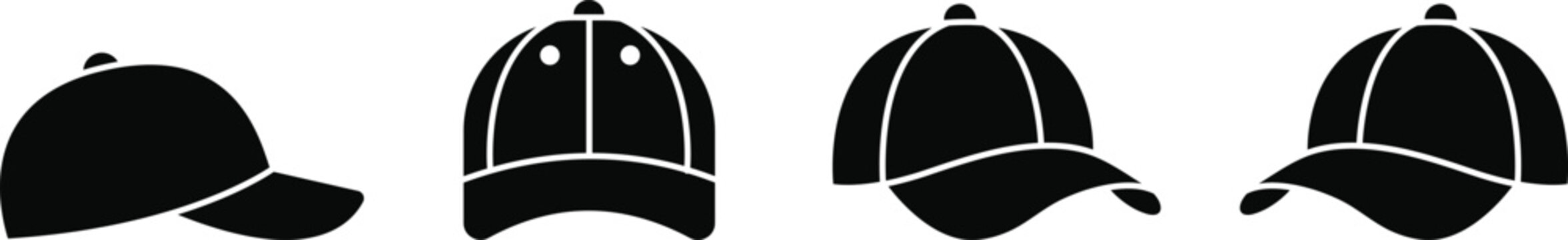 Baseball Cap Icon Set Collection with Sports Hat, Snapback Cap, Casual Headwear and Fashion Cap Silhouette Vector Illustration