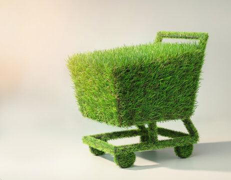 Shopping Cart Made of Grass as a Green Shopping Concept