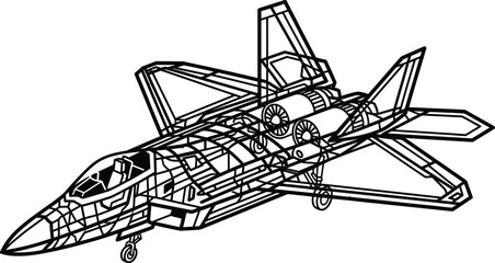 Fototapeta premium F-22 Raptor Stealth Fighter Jet Black Silhouette Vector Illustration
