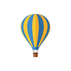 Fototapeta premium Blue and Yellow Striped Hot Air Balloon Flat Icon Isolated on White