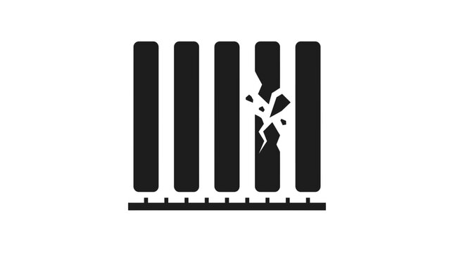 Broken Prison Bars Icon, Symbolizing Freedom, Escape, Justice