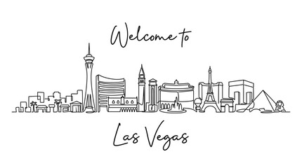 Fototapeta premium Las Vegas Skyline: Minimalist Line Art with Welcome Message