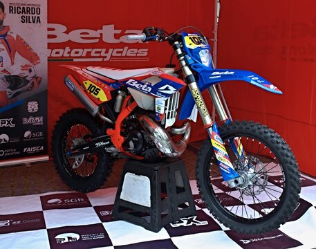 Beta motorcycle standing at an enduro competition display. Enduro Race World