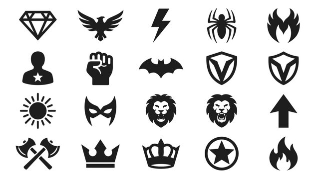 Superhero Icons Set: Emblems, Symbols, and Graphic Elements Collection