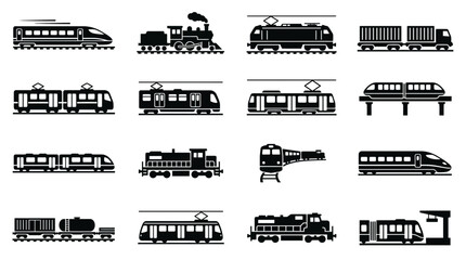 Obraz premium Vector Train Icons Set: Modern and Vintage Transportation Collection