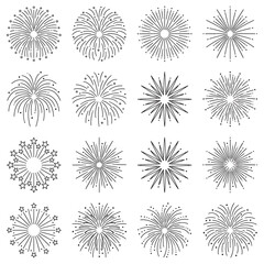Obraz premium Collection of various black line art fireworks designs
