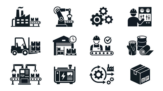 Industrial Icons Set: Manufacturing, Logistics, Automation, Engineering
