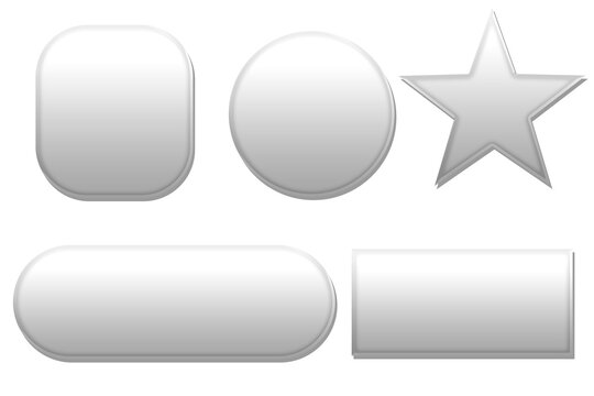 Glossy Silver UI Shapes Collection on Transparent Background, Metallic Glassmorphism Buttons and Shape Elements Set