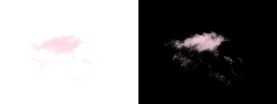 Pink fuzzy cloud blob with smoky shadow on white and black