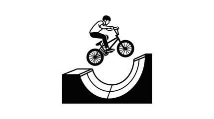 Naklejka premium BMX Rider Performing Trick on Ramp - Silhouette