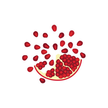 Fresh Sliced Pomegranate Fruit with Scattered Red Seeds