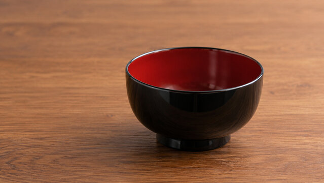 Japanese lacquer bowl on wooden table