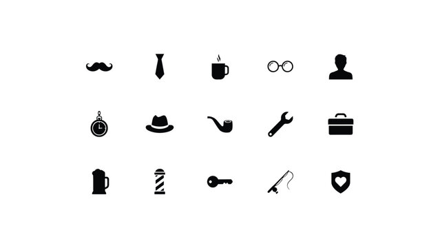 Collection of fifteen gentleman style icons including hats glasses ties and accessories.