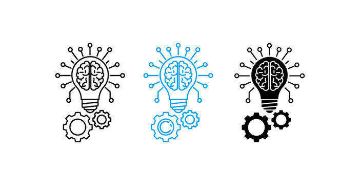 Minimalist artificial intelligence icon set including line and glyph design styles