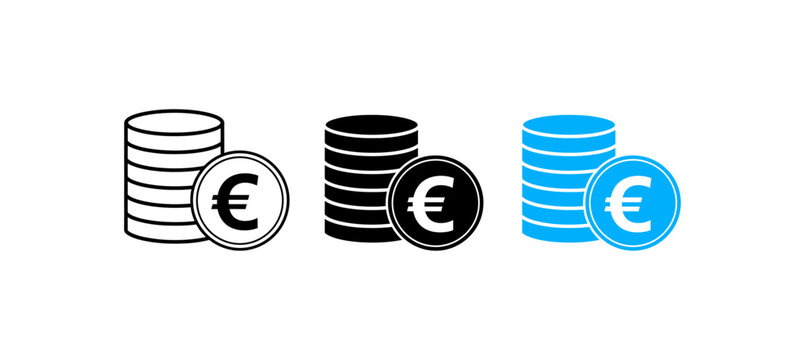 Three styles of euro coin stack icons for finance and business websites