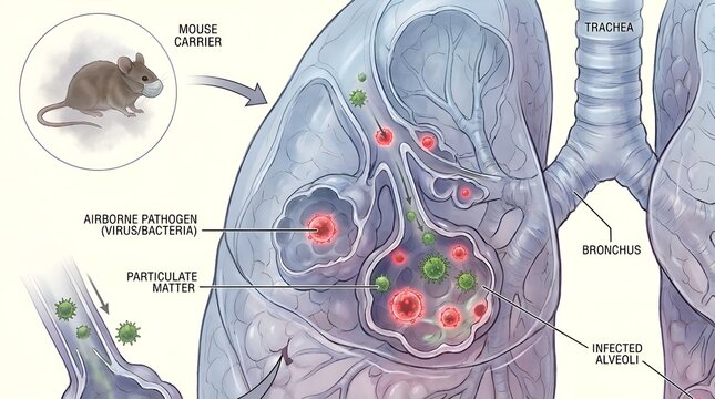 Medical Illustration of Lung Infection with Mouse Carrier vector