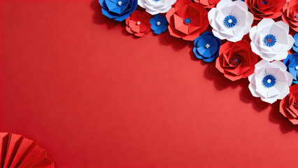 Elegant Red Blue and White Paper Flower Background for Presidents  Day