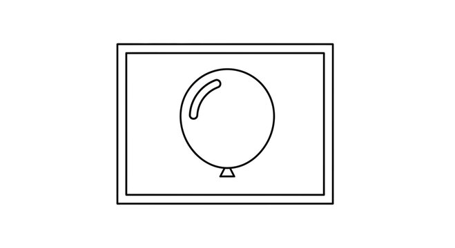Simple balloon outline on a rectangular background, minimalist party decoration icon