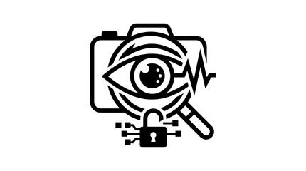 Fototapeta premium Digital Surveillance Eye Camera Magnifying Glass Lock Icon