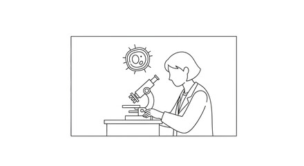 Naklejka premium Scientist examining oxygen molecule under microscope, scientific research, laboratory