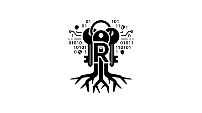 Digital Security Concept: Tree of Knowledge with Binary Code, Keys, and Lock
