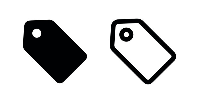 Price tag or label icon in filled and outline style. Shopping, sale, and product identification symbol.