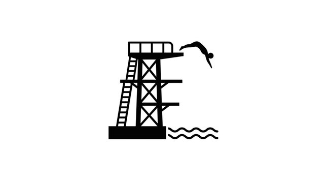 Diver Jumping from High Diving Board into Water