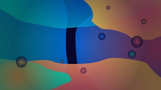 Vibrant abstract background with wavy shapes and floating bubbles in various colors