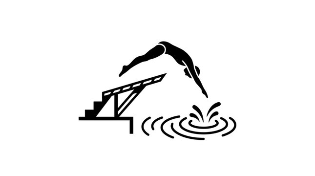 Diver Jumping from Diving Board into Water Silhouette Icon