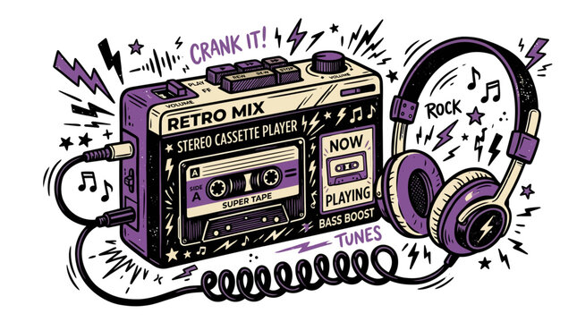 Retro Stereo Cassette Player Headphones.