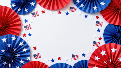 Obraz premium 4th of July Independence Day Celebration with Red Blue White Star Confetti Minimalistic Paper Decorations